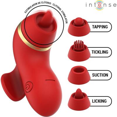 Intense Patty Stimulator with 4 Heads, Suction, Tapping, Tickling & Licking Red