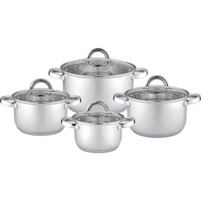 Rosberg Комплект тенджери Rosberg R51210L8, 8 ч, Двойно дъно, 1.8-5.8 литра, Индукция, Инокс (R51210L8)