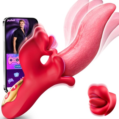SuperLove Swinging Tongue & Licking Dual Vibrator with App Red