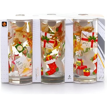 Uniglass Комплект 6 броя чаши 270 мл. с Коледен декор D343 Uniglass Poshta Santa