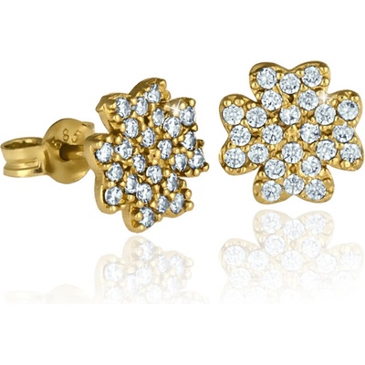 Gemmax GLEYB2247 Zlaté náušnice čtyřlístky se zirkony žluté zlato, puzeta GLEYB-22471