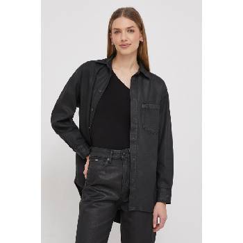 Pepe Jeans Памучна риза Pepe Jeans ALIX COATED дамска в черно със свободна кройка с класическа яка (PL304729)