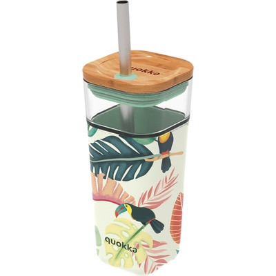 Quokka Чаша халба Quokka Liquid Cube Tropical Toucans стъклена със сламка 540 мл (40056)