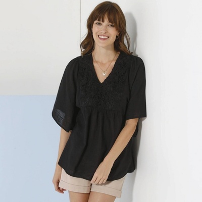 Tunika s čipkou a širokými 3 4 rukávmi čierna