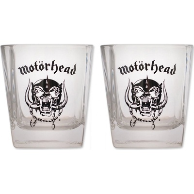 CurePink Sklenice na whisky Motörhead Logo set 2 kusů KKLWGMH1 250 ml