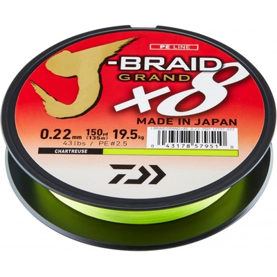 Daiwa šňůra J-Braid Grand X8E Chartreuse 135m 0,16mm 1kg