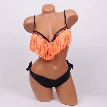 Image 1 of Дамски бански с ресни в оранжево и черно