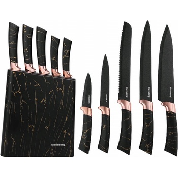 Klausberg Комплект ножове със стойка Klausberg KB 7768, 6 части, Ергономични дръжки, Неръждаема стомана, Черен (KB 7768)