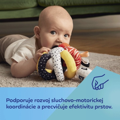 Canpol Senzorická plyšová hračka s hrkálkou a pískatkom Babies Lopta a Panda