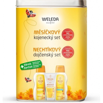 Weleda Měsíčkový kojenecký krém 75 ml + kojenecká koupel 200 ml + kojenecký olej 200 ml + Bavlněná plena s potiskem dárková sada – Zboží Mobilmania