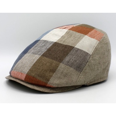 Fiebig Headwear since 1903 Lněná kostkovaná letní bekovka driver cap Fiebig béžová