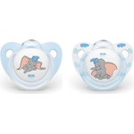 Nuk Силиконови залъгалки NUK - Disney, Dumbo с кутия за стерилизиране, 6 - 18 m, 2 броя (10736571)