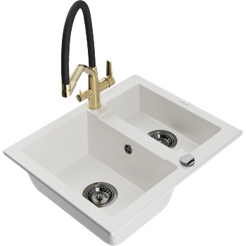 Mexen Carlos гранитна мивка 1, 5-камерна с кухненски смесител Duo, бял - 6518-20-671701-57-B (6518-20-671701-57-B)