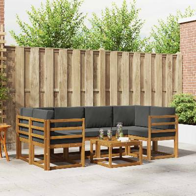 vidaXL Комплект дивани за открито 7 pcs Натурален и Антрацит (3366065)