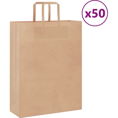 vidaXL Хартиени торбички 50 бр с дръжки кафяви 32x12x42 см (4101802)