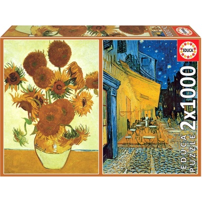 Educa Los Girasoles+Terraza De café Por La Noche Vincent van Gogh + fix lepidlo 2 x 1000 dielov