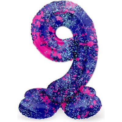 Folat Balónek fóliový číslo 9 samostojné Barevné skvrny 72 cm