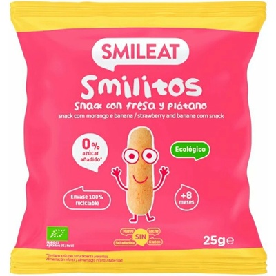 SMILEAT Bio kukuričné chrumky banán a jahoda s extra panenským olivovým olejom a vitamínom B1 25 g
