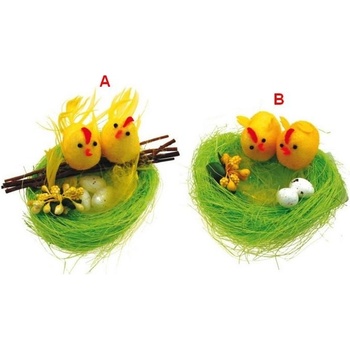 Hnízdo zelené s 2 kuřátky 10 cm