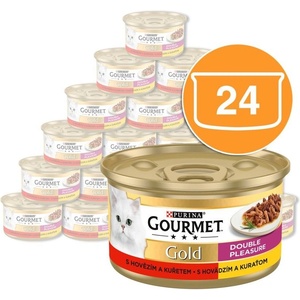 Gourmet Консерва Gourmet GOLD - гриловани и задушени парчета месо с говеждо и пиле, 24 x 85г