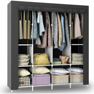 Retoo Сгъваем текстилен гардероб с 10 рафта 165x45x70cm - Сив (O1028)