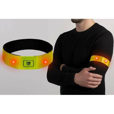 Reflexní LED pásek 4LED, žlutý s červenými diodami, suchý zip