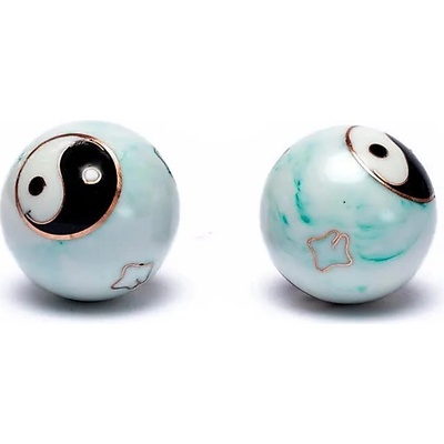 Authentic Baoding balls Čínske meditačné guličky Yin Yang Tai Chi biela/zelená mramorované 3,5cm