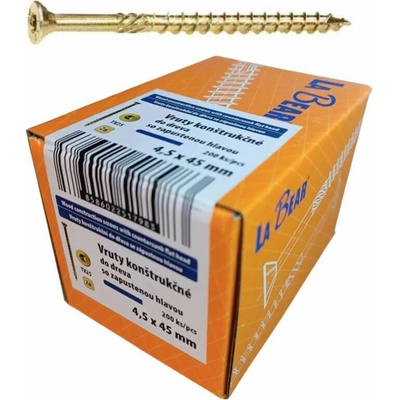 Konštrukčná skrutka TORX 4.5x45 mm – žltý zinok, 200 ks