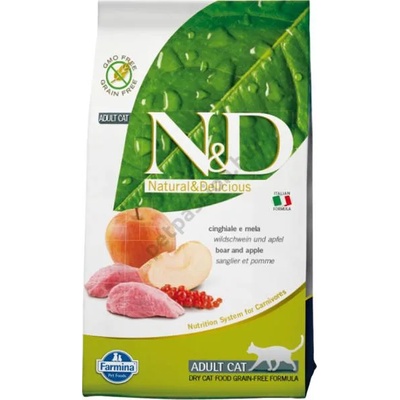 N&D CAT Prime Adult GRAIN FREE Boar & Apple - пълноценна храна за пораснали котки над 1 година, с глиганско месо и ябълка - 1500 гр PND0150040