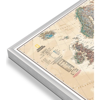 National Geographic Evropa - nástěnná mapa Executive 118 x 92 cm Varianta: mapa v hliníkovém rámu, Provedení: stříbrný rám