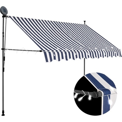 vidaXL Ručně zatahovací markýza s LED světlem 250 cm modrobílá