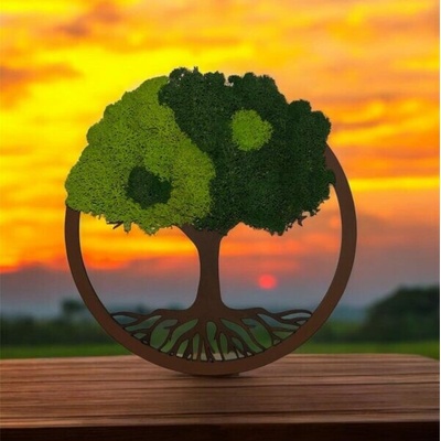 Mechový Strom života Jin Jang 20 cm - Hnědá - ručně stínovaná – Hledejceny.cz