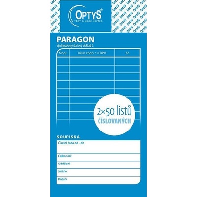 Optys 1092 Paragon obchodní číslovaný, 2x50 listů