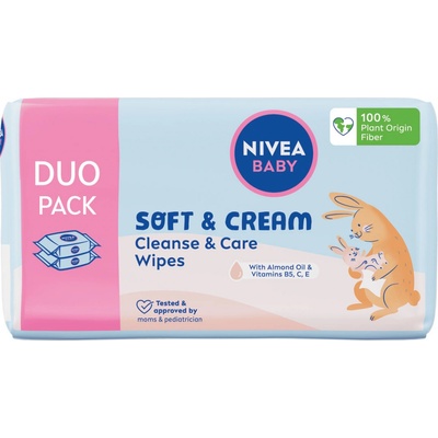 Nivea Baby čistiace a ošetrujúce obrúsky Soft & Cream duopack 2 x 57 ks