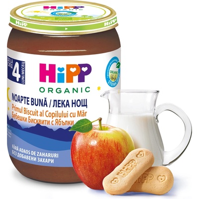 Hipp БИО Млечна каша "Лека нощ" бебешки бисквити с ябълки 4м+ 190г