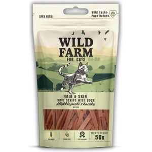 WILD FARM козина и кожа меки патешки ленти 50 г лакомство за котки