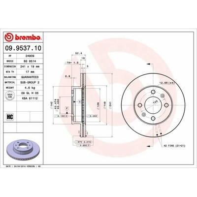 BREMBO brzdový kotúč 09.9537.10, súprava 2 ks