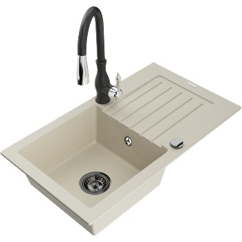Mexen Pablo гранитна мивка с 1 корито и капковник и кухненски смесител Savita, бежов - 6510-69-672601-70 (6510-69-672601-70)