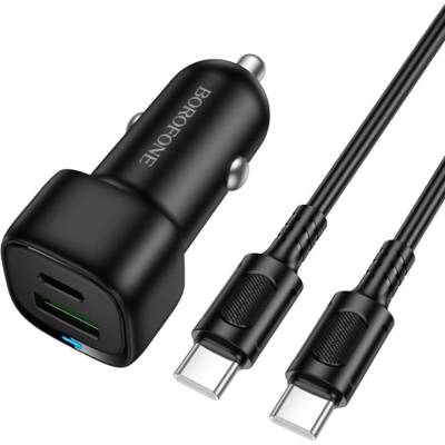BOROFONE Зарядно за автомобил - Borofone (BZ34B Cloud) - включен Type-C кабел, USB-C + USB-A, PD20W, QC3.0, 38W - Черен