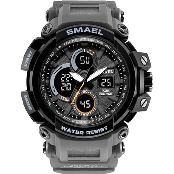 Curren Спортен мъжки часовник Smael Strong, Хронограф, LED Подсветка, Двойно време, Сив/Черен (SMAEL-1708-GRAY-BLACK)