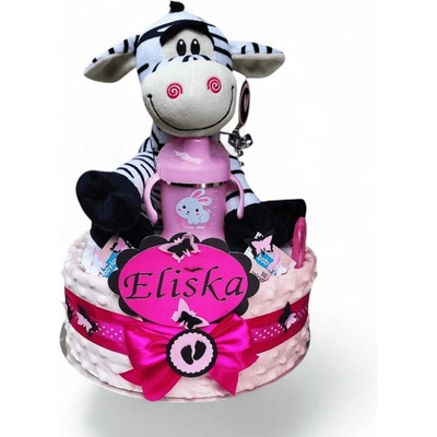 BabyDort jednopatrový plenkový dort pro miminko růžová ZEBRA