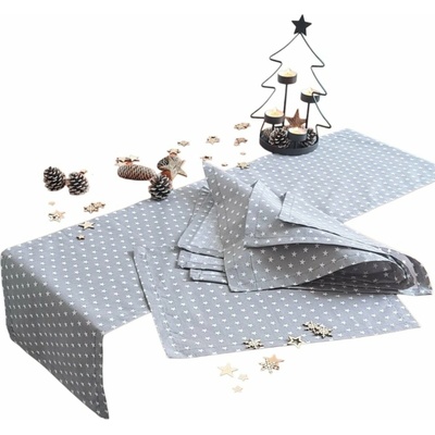 LKV Lomnice Vánoční set: Běhoun + 4 ks prostírání - hvězdičky - 50 x 140cm