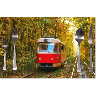Sablio Prestieranie Červená električka v lese 40x30cm