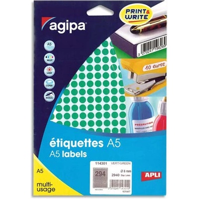 Etikety kruhové 8mm Agipa A5 zelené