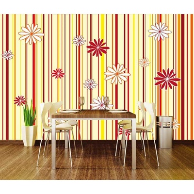 Dimex XL-242 vliesová fototapeta na zeď Red strips with flowers rozměry 330 x 220 cm