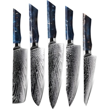 HARAHU Комплект кухненски ножове дамаск se-37606 - Син kp37606 (se-37606)