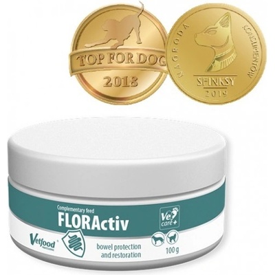 VetFood Floractiv - за поддържане на правилната стомашно-чревна микрофлора при кучета и котки, 100 гр - Полша