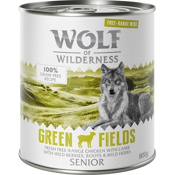 Wolf of Wilderness 6x800г SeniorWild Hills Free-Range Meat Wolf of Wilderness, консерв. храна за кучета-пилешко и агнешк