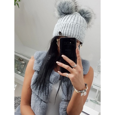 Fashionweek dámská čepice se dvěma bambulkami MAD-K2 šedý