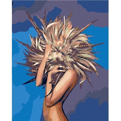 zuty Malování podle čísel Schovaná za peříčky 80 x 100 cm bez rámu a bez vypnutí plátna
